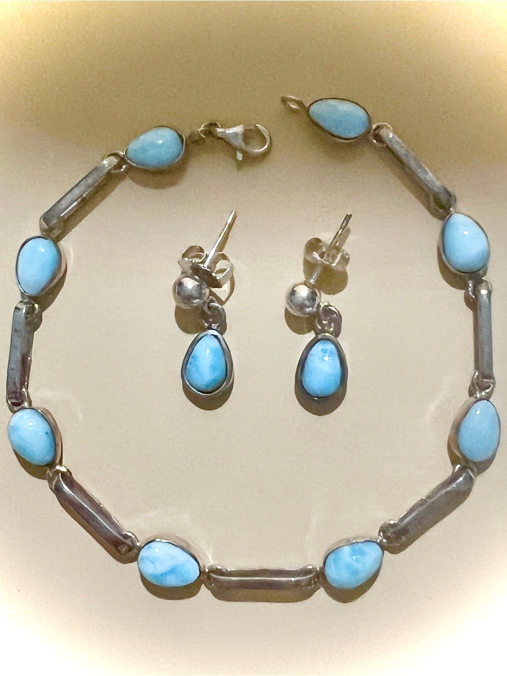 Vintage Larimar Teardrop Bracelet and Earring Set